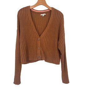 American Eagle Womens Ribbed Cropped Cardigan Sweater size XL Brown